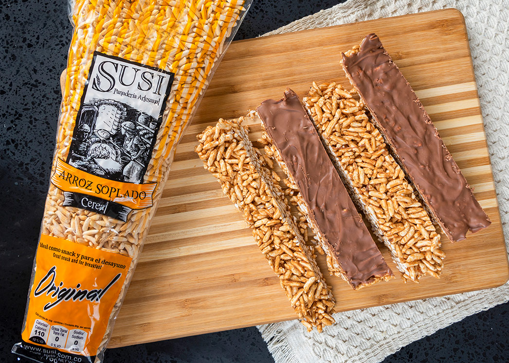 Barras de arroz soplado SUSI, con crema de maní y chocolate